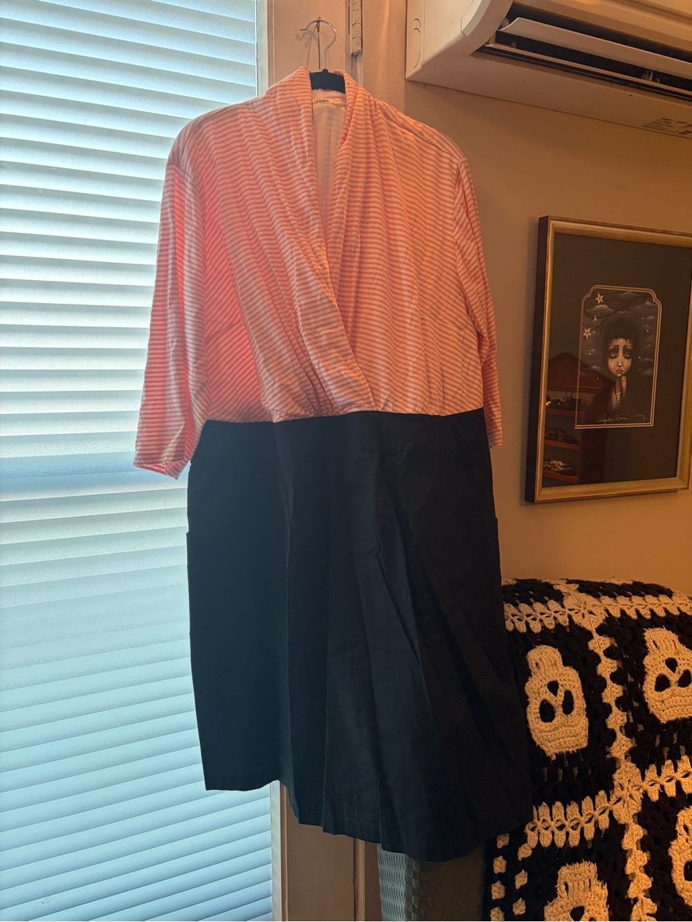 eshakti Pink Stripe Top with Black Midi Skirt Dress M8